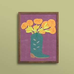 Cowboy Boot Floral Art Print: Colorful Western Decor