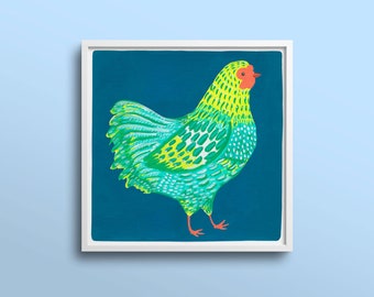 Chicken Art Print "Eleanor Sassypants" | Chicken Painting | Gouache Painting | Square Art | Kitchen Decor | Farm Gift | Unique Gift