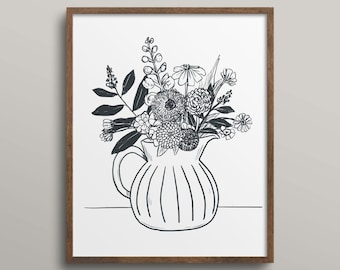 Baud Vase with Bouquet - Floral Giclée Fine Art Print / Small Wall Art / Flower Art / Archival Paper Print / Farmhouse Modern