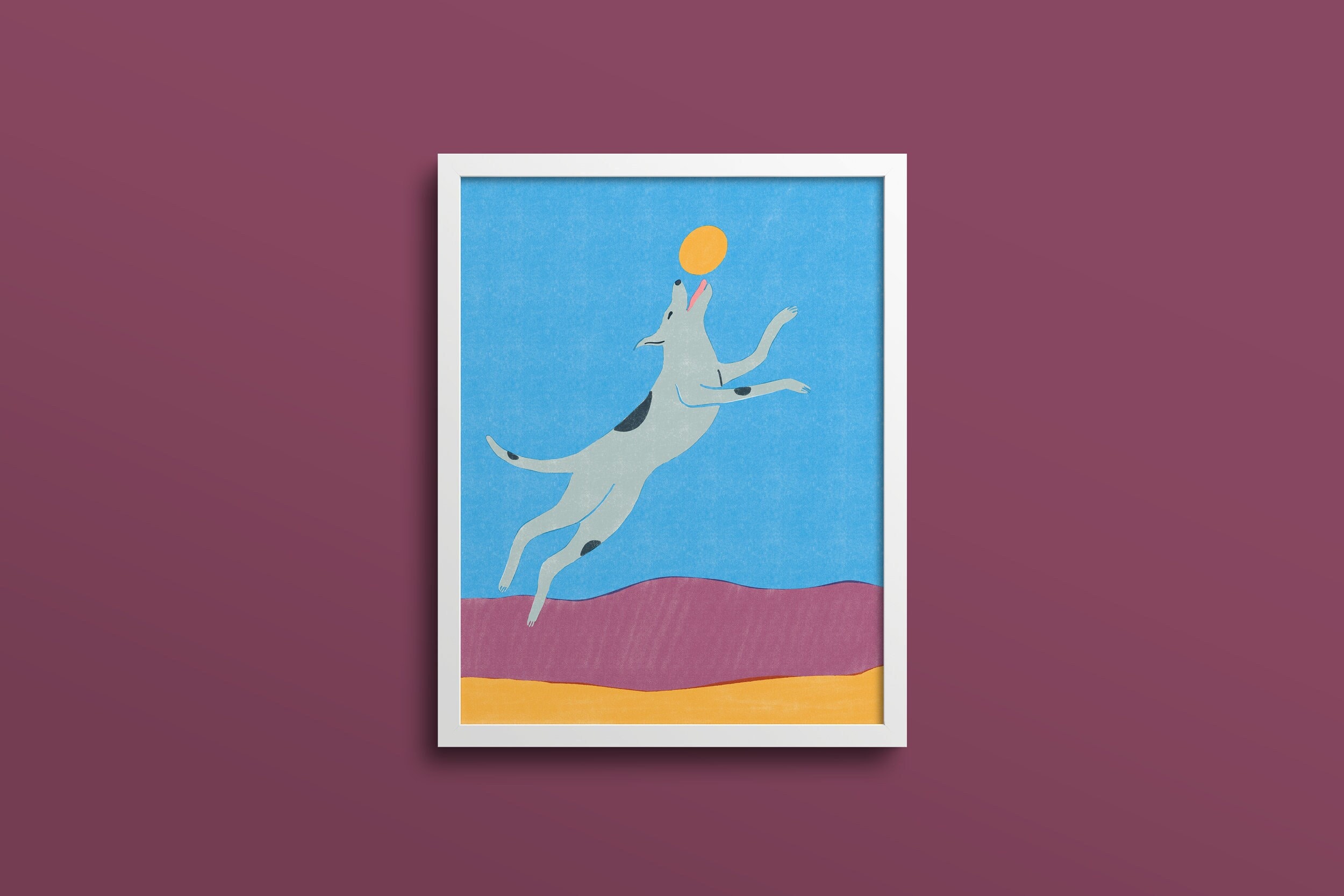 Dog Art Print | Colorful Dog Wall Art | Dog Lover Gift | Dog Decoration | Frisbee Dog