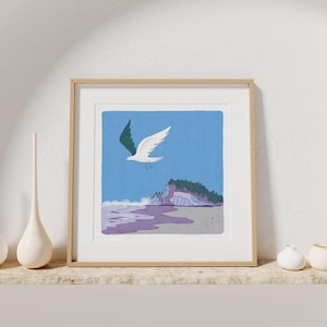 Seagull Art Print: Coastal Bird Illustration, Beach Wall Decor