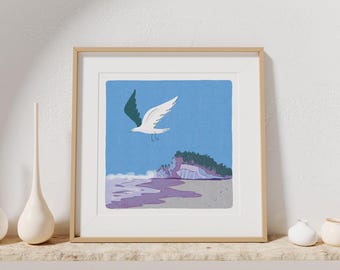 Seagull Art Print: Coastal Bird Illustration, Beach Wall Decor