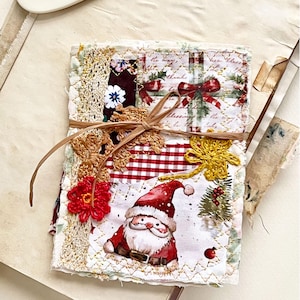 Holiday Craft Fabric Collage Patches: Journaling Ephemera Patches, Mixed Media (5 pieces) Snippet clusters