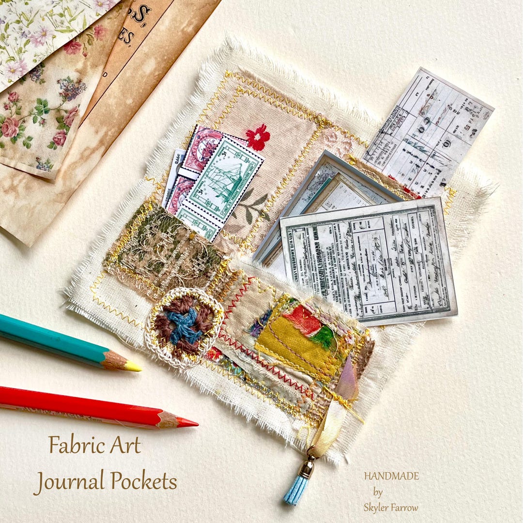 Handmade Rustic Theme Fabric Journal Pocket: Fabric Art Ephemera - Etsy