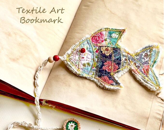 Fish Bookmark Pattern Fish Bookmark Handmade From Fabric Collage – Unique Textile Art Gift - Etsy