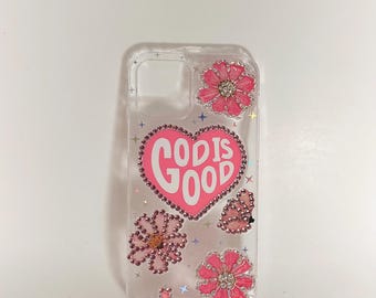 Handmade Clear Phone Case, Pink Floral Christian Decor