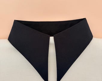 Black Detachable Faux Shirt Collar |  Long Pointed Collar Dickey | Elegant Layering Accessory for Sweaters & Dresses | Gift for Her