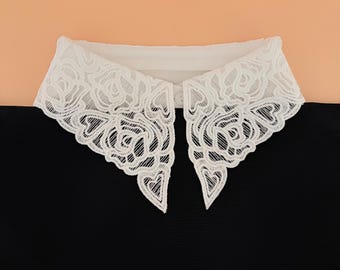 White Rose Lace Detachable Collar | Guipure Pointed Collar Dickey | Layering Accessory for Sweater & Dress | Gift for Her | Chic Look