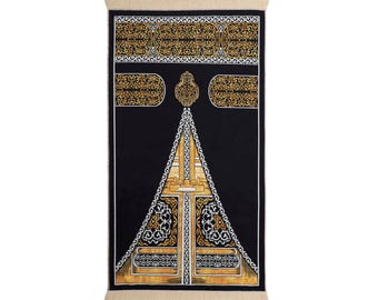 Black Kaaba Velvet Prayer Mat, Prayer Rug, Janamaz, Sejadah | Islamic Gift with Free Tasbih | Eid Hajj Anniversary Birthday