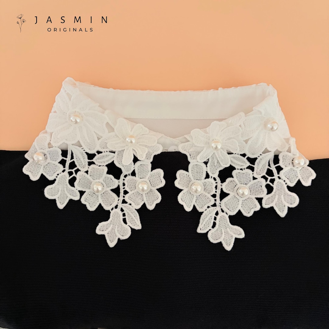 Embroidered Floral Lace Detachable Collar | White Collar Dickey With ...