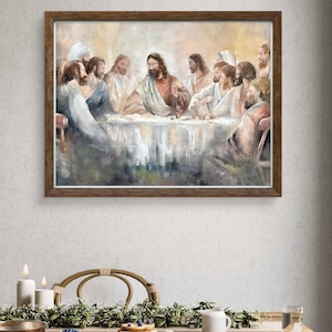 Sacred Faith-Based Icon Wall Art Decor, Hand-Painted Orthodox Catholic Gift,  Christian Home Last Supper Icon, Icon of Jesus with Apostles