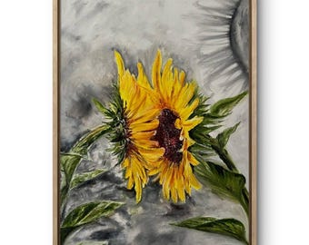 ひまわりの花束 - クロード・モネの手描き油絵の複製、6 つの花の静物