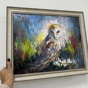 Owl Oil Painting on Canvas, Hand-Painted Wildlife Art, Original Painted Art Wall Decoration, Living Room Wall Artwork Decor with Owl