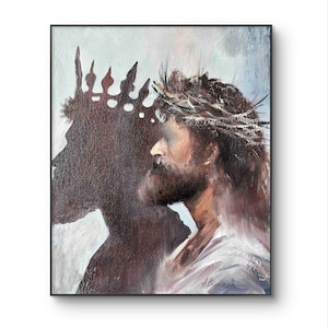 Christian Oil Painting, Jesus with Crown Religious Decorative Artwork, Wall Hanging Oil Painting, Hand-Painted Religious Art, Christian Gift
