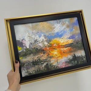 Sunset Oil Painting on Canvas, Textured Landscape Wall Art, Hand Painted Artwork for Living Room Decor, Modern Impressionist Art Gift