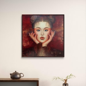 Contemporary Portrait Hand-Painted Artwork, Modern Wall Hanging Decoration, Acrylic Original Painting, Oil Artwork on Canvas, Art Lover Gift