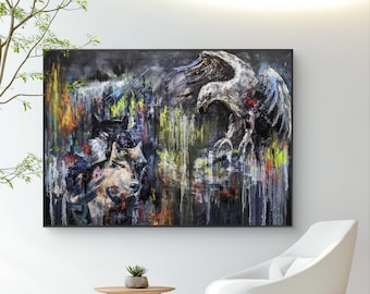 Large Abstract Painting on Wall, Original Hand-Painted Decorative Artwork, Oil Painting on Canvas, Wildlife Nature Abstraction Artwork