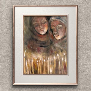 Original Christian Oil Painting, Religious Wall Art of Women with Candles, Living Room Artwork Decoration, Hand-Painted Oil Religious Art