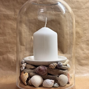 Large Coastal Inspired Hurricane Lamp with White Pillar Candle