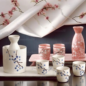 Handmade Japanese Sake Set, Ceramic Bottles And Cups, Traditional Sake Vessels, Elegant Bar Kitchen Gifts, Unique Barware Gifts