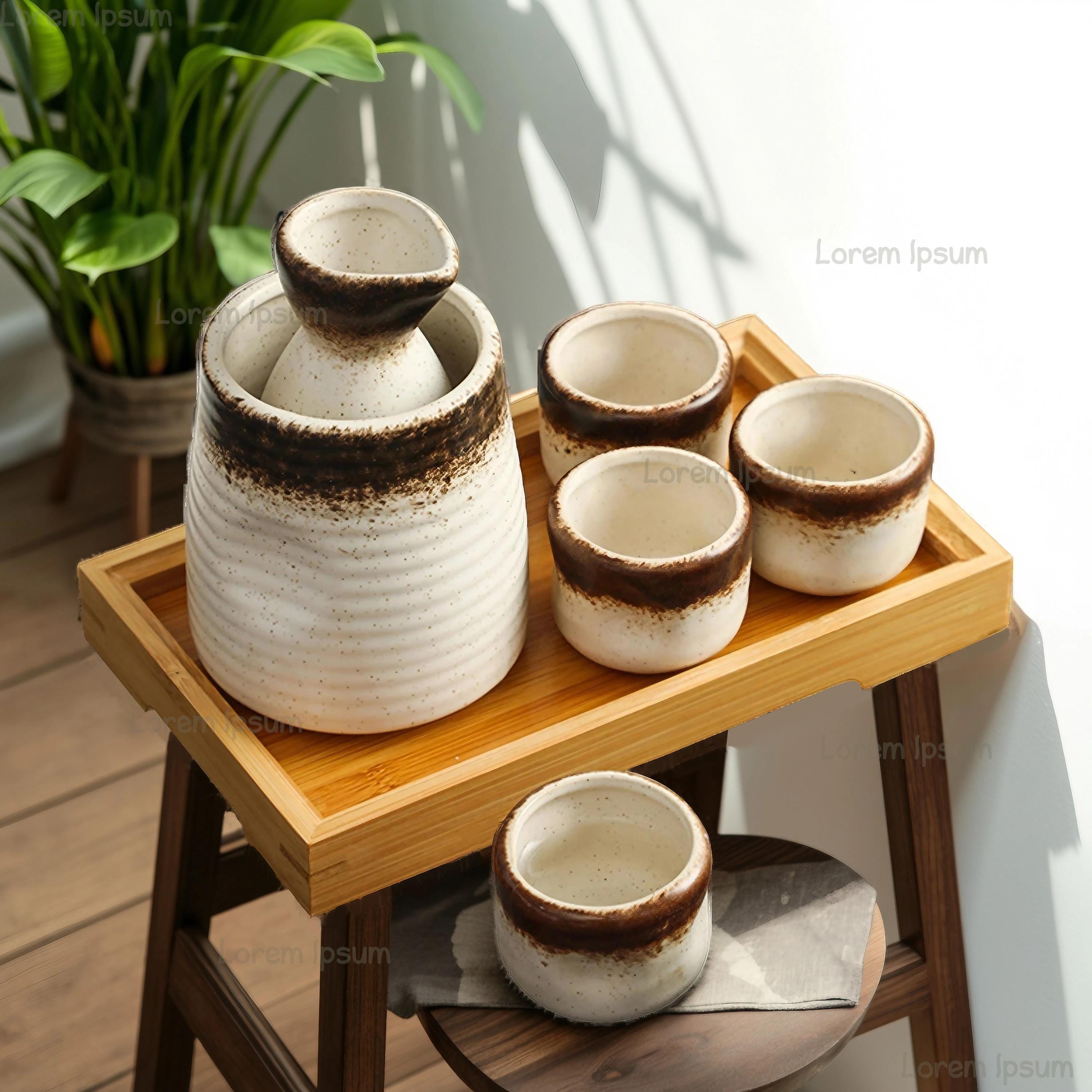 Set Di Sake Tradizionale In Ceramica - 5 Pezzi Per Casa, Ristorante O Taverna - Stile Giapponese - Foto 5