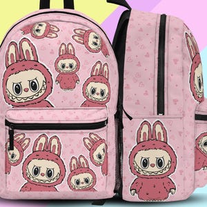 Labubu Inspired Pink Backpack, Labubu Themed Bag, Holds Laptops, Labubu Gift, Labubu Bag, Back to School Backpack, Labubu School Bag, Labubu