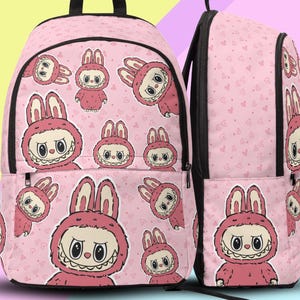 Labubu Inspired Pink Backpack, Labubu Themed Bag, Back to School Bag, Labubu Gift, Labubu Bag, Labubu School Bag, Pink Backpack, Labubu