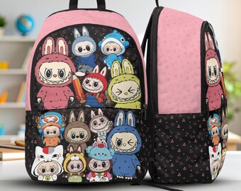 Labubu Inspired Pink Backpack, Labubu Themed Bag, Back to School Bag, Labubu Gift, Labubu Bag, Labubu School Bag, Pink Backpack, Labubu