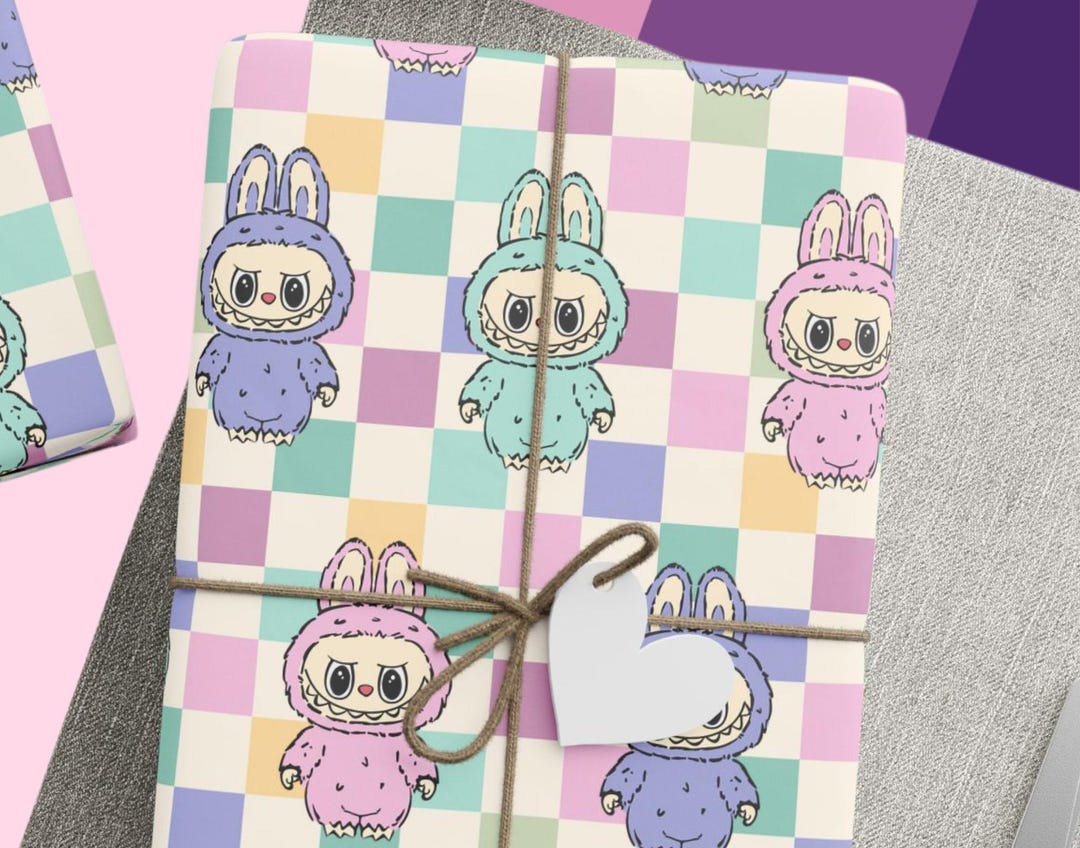 Labubu Wrapping Pastel Checkered Labubu Themed Wrapping Papers, Labubu Gift, Labubu ...
