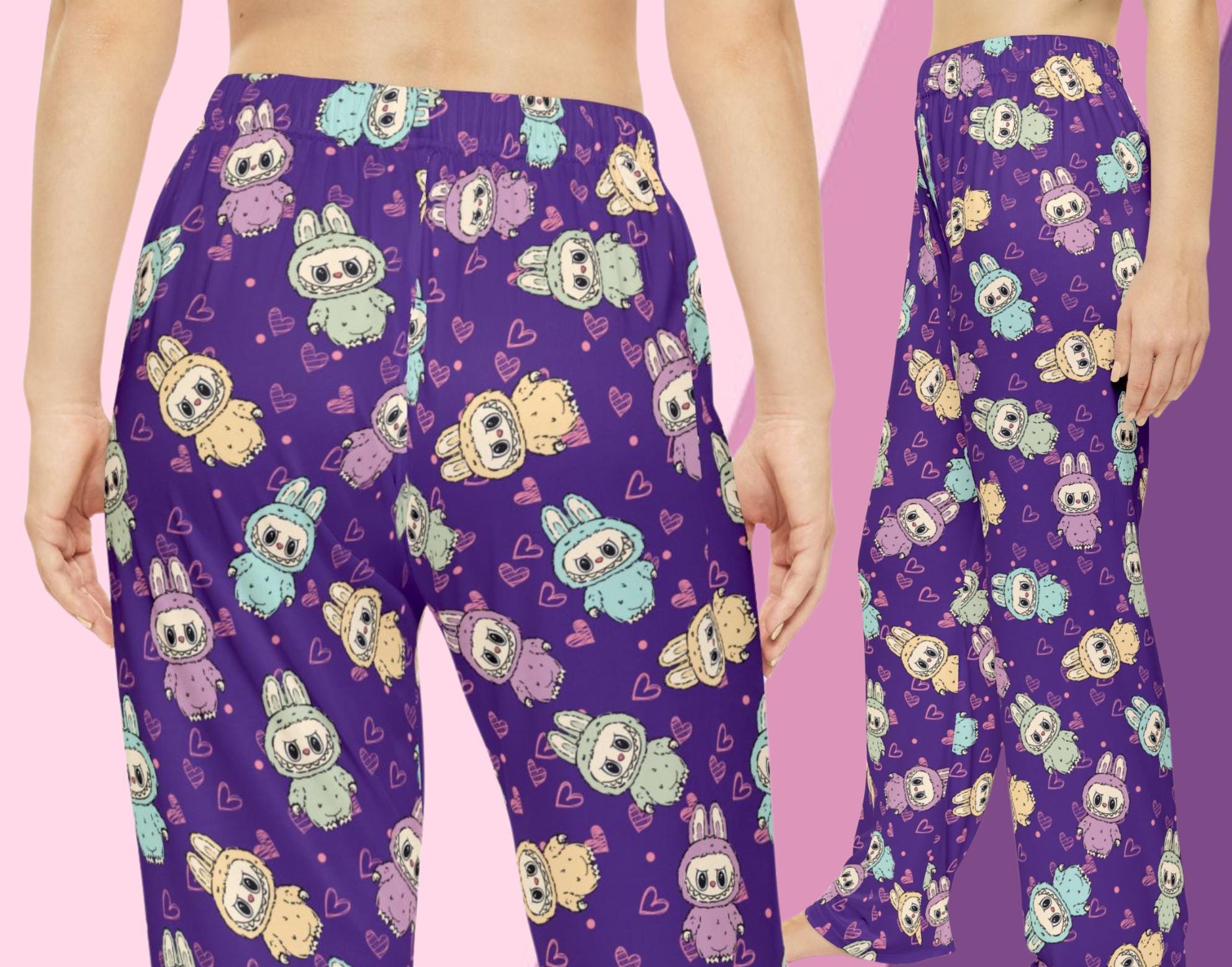 Labubu Purple Themed Women's Pajama Pants, Labubu PJ's, Labubu Pajamas, Purple Labubu, Labubu Gifts, Labubu Clothing, Labubu Bottoms, Labubu
