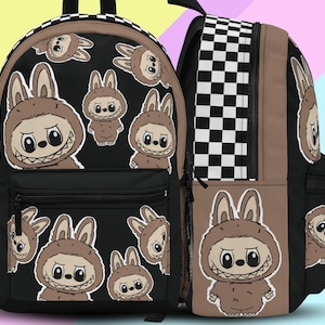 Labubu Inspired Brown Backpack, Labubu Themed Bag, Holds Laptops, Labubu Gift, Labubu for Boys, Back to School Backpack, Labubu Backpack