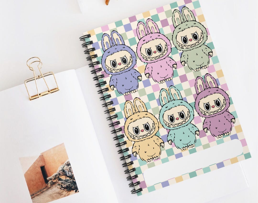 Labubu Pastel Checkered Spiral Notebook, Labubu Themed Notebook, Labubu ...