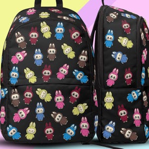 NEW Labubu Themed Black Backpack, Labubu Friends Bag, Labubu Gift, Labubu Bag, Back to School Backpack, Labubu School Bag, Labubu Backpack