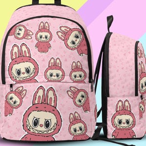 Sac à dos rose inspiré Labubu, sac sur le thème Labubu, cadeau Labubu, sac Labubu, sac à dos pour la rentrée des classes, cartable Labubu, sac à dos rose, Labubu