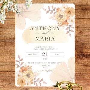 Boho Flower Wedding Invitation, Boho Chic Wedding Template, Digital File
