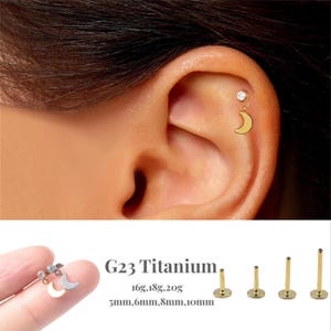 16G/18G/20G Moon Pendant Push Pin Labret/Threadless Flat Back Earring/Tragus Stud/Flat Back Stud/Helix Stud /Cartilage Stud/ Nose Stud