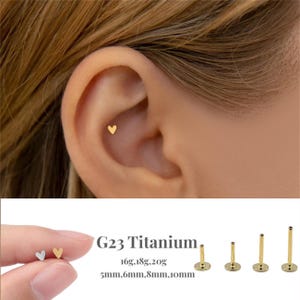 16G/18G/20G Heart Push Pin Labret/Threadless Flat Back Earring/Tragus Stud/Flat Back Stud /Helix Stud/Cartilage Stud/Nose Stud