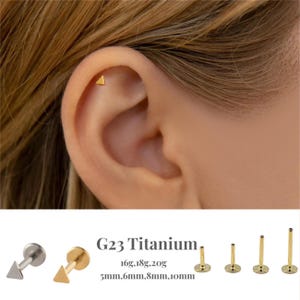16G/18G/20G driehoek push pins labret/draadloze platte achterkant oorbel/tragus stud/platte rug stud/helix stud/kraakbeen stud/neus stud