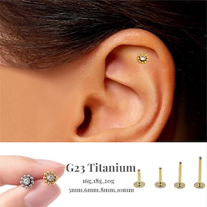 16G/18G/20G Tiny Flower Push Pin Labret/Threadless Flat Back Earring/Tragus Stud/Flat Back Stud/Helix Stud/Cartilage/ Nose Stud