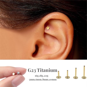 Labret à épingles étoile 16G/18G/20G/boucle d'oreille sans fil à l'arrière plat/clous Tragus/bouton arrière plat/bouton hélicoïdal/bouton du cartilage/bouton de nez