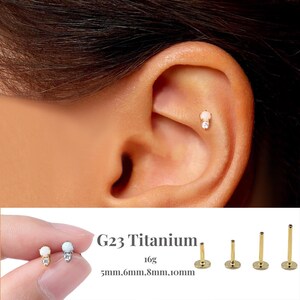 16G Tiny CZ Opal Internally Threaded Labret • Flat Back Earring • Tragus Stud • Helix Stud • Cz Stud • Cartilage Stud • Nose Stud
