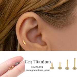 16G / 18G / 20G Lotus Push Pin Labret / fadenlose flache Rückseite Ohrring / Tragus Bolzen / flache Rückseite Bolzen / Helix Bolzen / Knorpel Ohrstecker