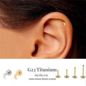 16G/18G/20G Moon Push Pin Labret/Threadless Flat Back Earring /Tragus Stud/Flat Back Stud/Helix Stud/Cartilage Stud/Nose Stud