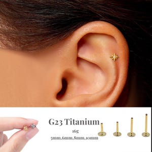 Labret con filetto interno a stella CZ 16G • Orecchino posteriore piatto • Perno trago • Perno elica • Perno Cz • Perno cartilagine • Perno naso