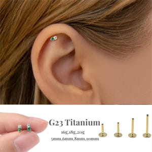 16G/18G/20G Tiny Push Pin Labret/Emrald Stud Two Stone Flat Back Earring/Tragus Stud/Flat Back Stud/Helix Stud/Cartilage/Nose Stud