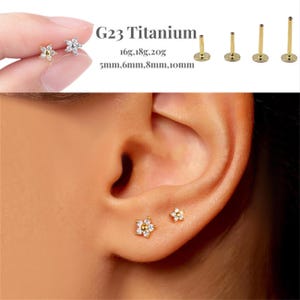 16G/18G/20G Flower Stud Push Pin Labret/Threadless Flat Back Earring/Tragus Stud/Flat Back Stud/Helix Stud/Cartilage/Nose Stud