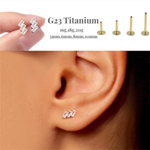 16G/18G/20G Baguette Push Pin Labret/Threadless Flat Back Earring/Tragus Stud/Flat Back Stud/Helix Stud/Cartilage Stud