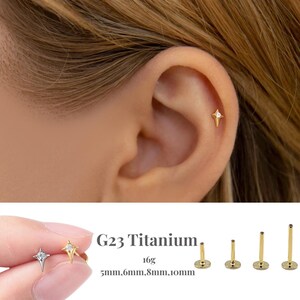 16G Tiny CZ Star Internally Threaded Labret • Flat Back Earring • Tragus Stud • Helix Stud • Cz Stud • Cartilage Stud • Nose Stud