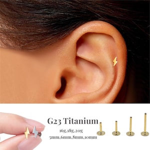 16G/18G/20G Lightning Bolt Push Pin Labret/Threadless Flat Back Earring/Tragus Stud/Flat Back Stud/ Helix Stud/ Cartilage/ Nose Stud