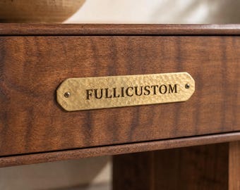 Custom Solid Brass Nameplate, Personalized Brass Tag with Logo or Text, Hammered Metal Label for Furniture & Woodwork